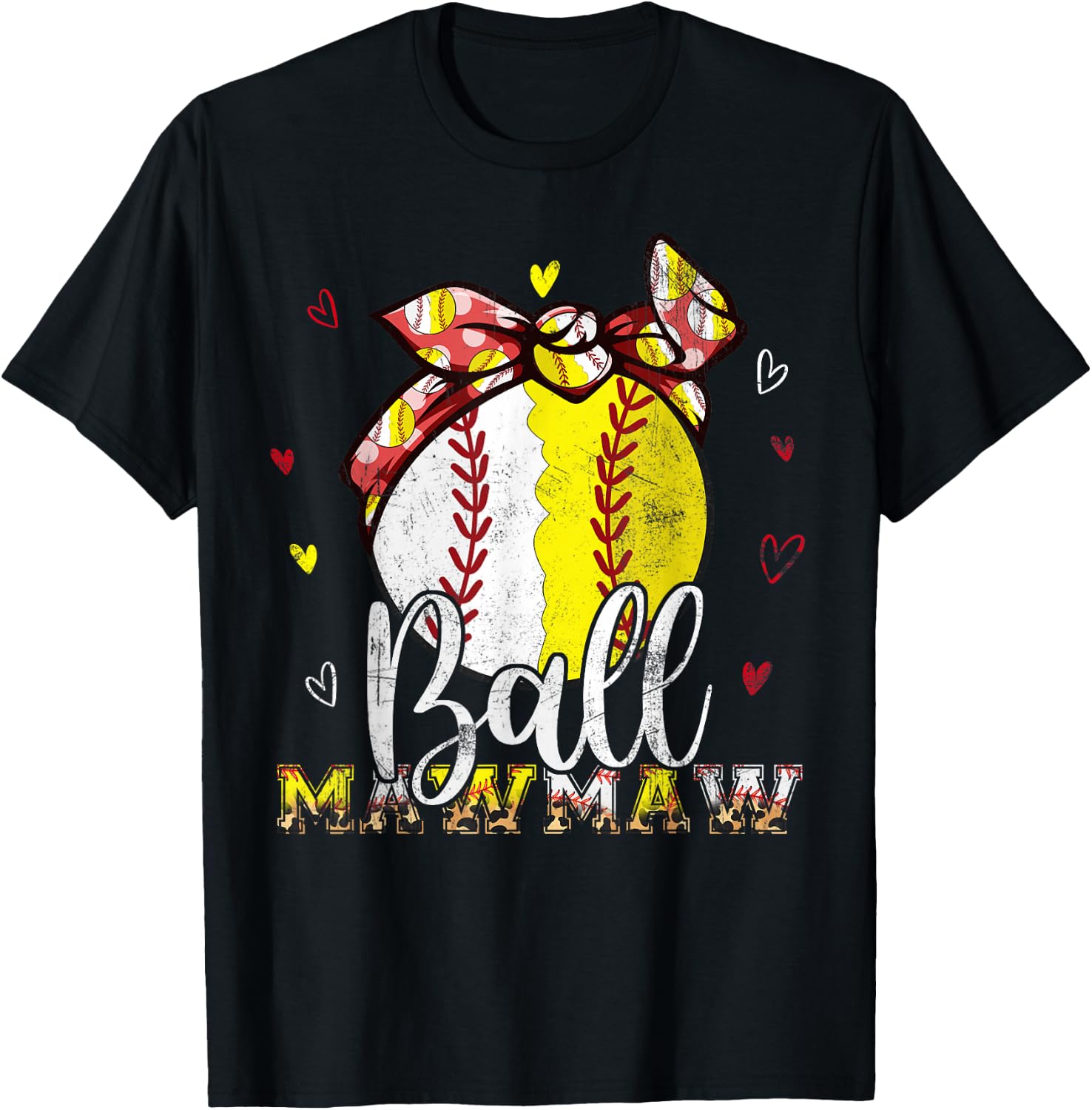 Softball Baseball Ball Mawmaw Bandana Leopard Mothers Day T-Shirt - T-Shirt | Black
