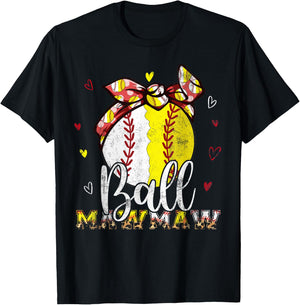 Softball Baseball Ball Mawmaw Bandana Leopard Mothers Day T-Shirt - T-Shirt | Black