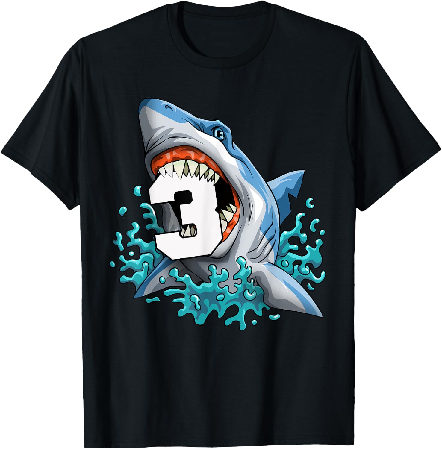Kids Shark 3rd Birthday Boys Funny Shark 3 yrs Old Birthday T-Shirt - T-Shirt | Black