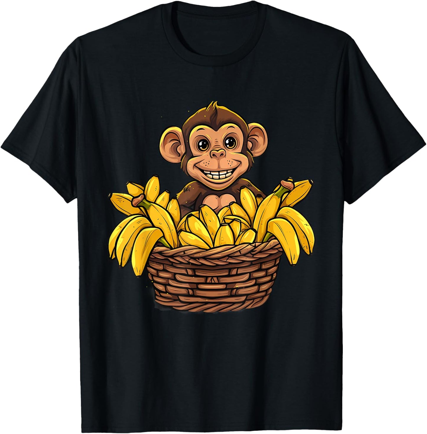 Banana Monkey Cute Monkey Artwork Bananas Fruit Nature T-Shirt - T-Shirt | Black