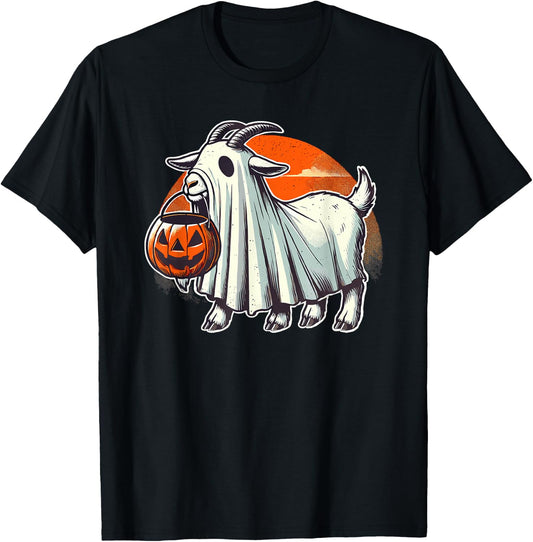 Cute Goat Ghost Pun Meme Trick or Treat Funny Halloween T-Shirt - T-Shirt | Black