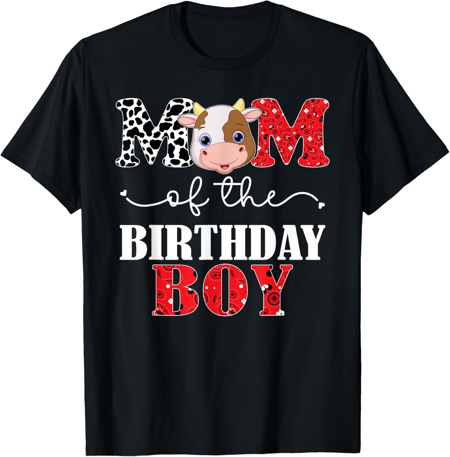 Mom of The Birthday for Boy Cow Farm 1st Birthday Cow Mommy T-Shirt - T-Shirt | Black