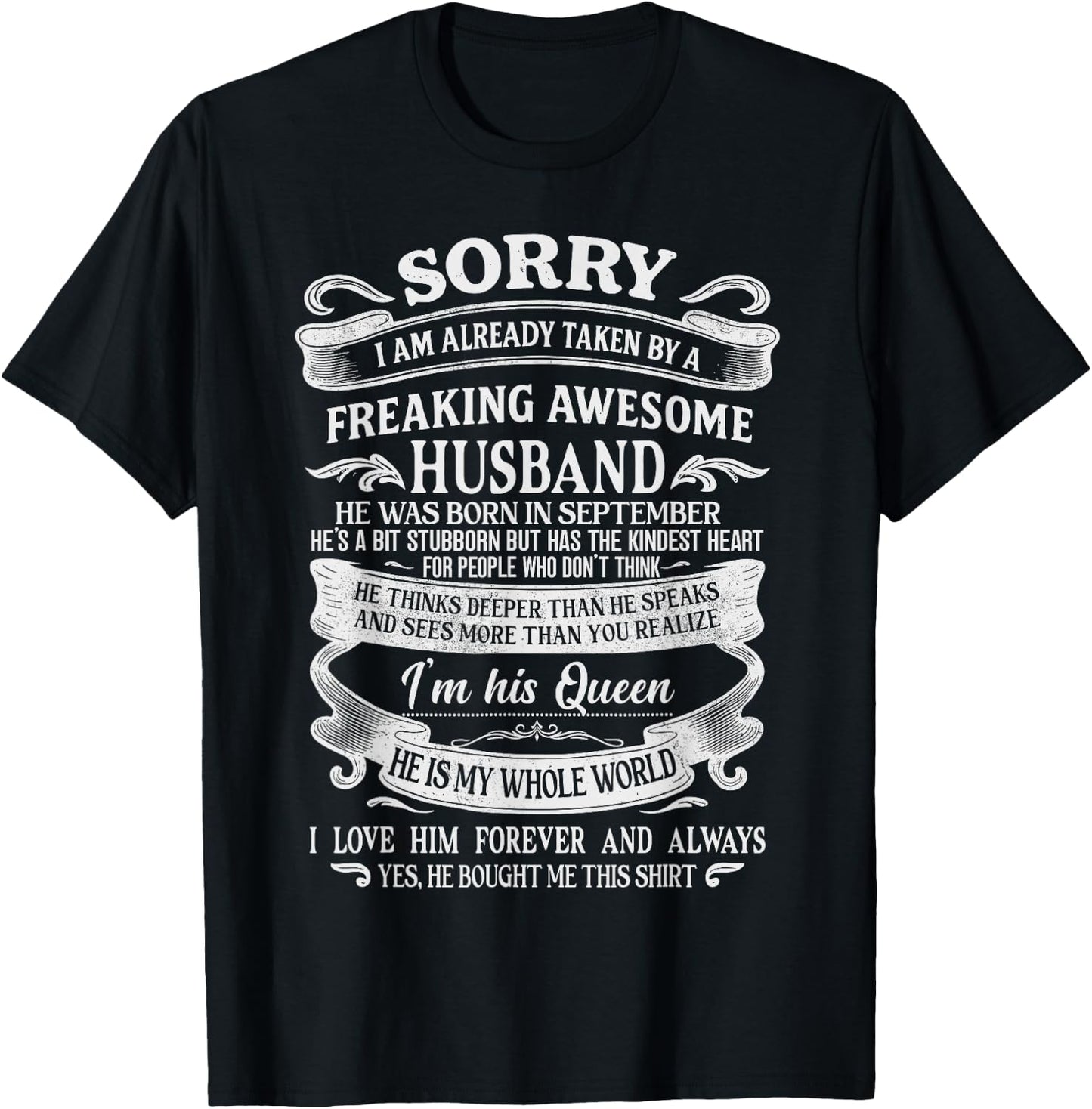 I'm Taken by a Freaking Awesome Husband Born in September T-Shirt - T-Shirt | Black