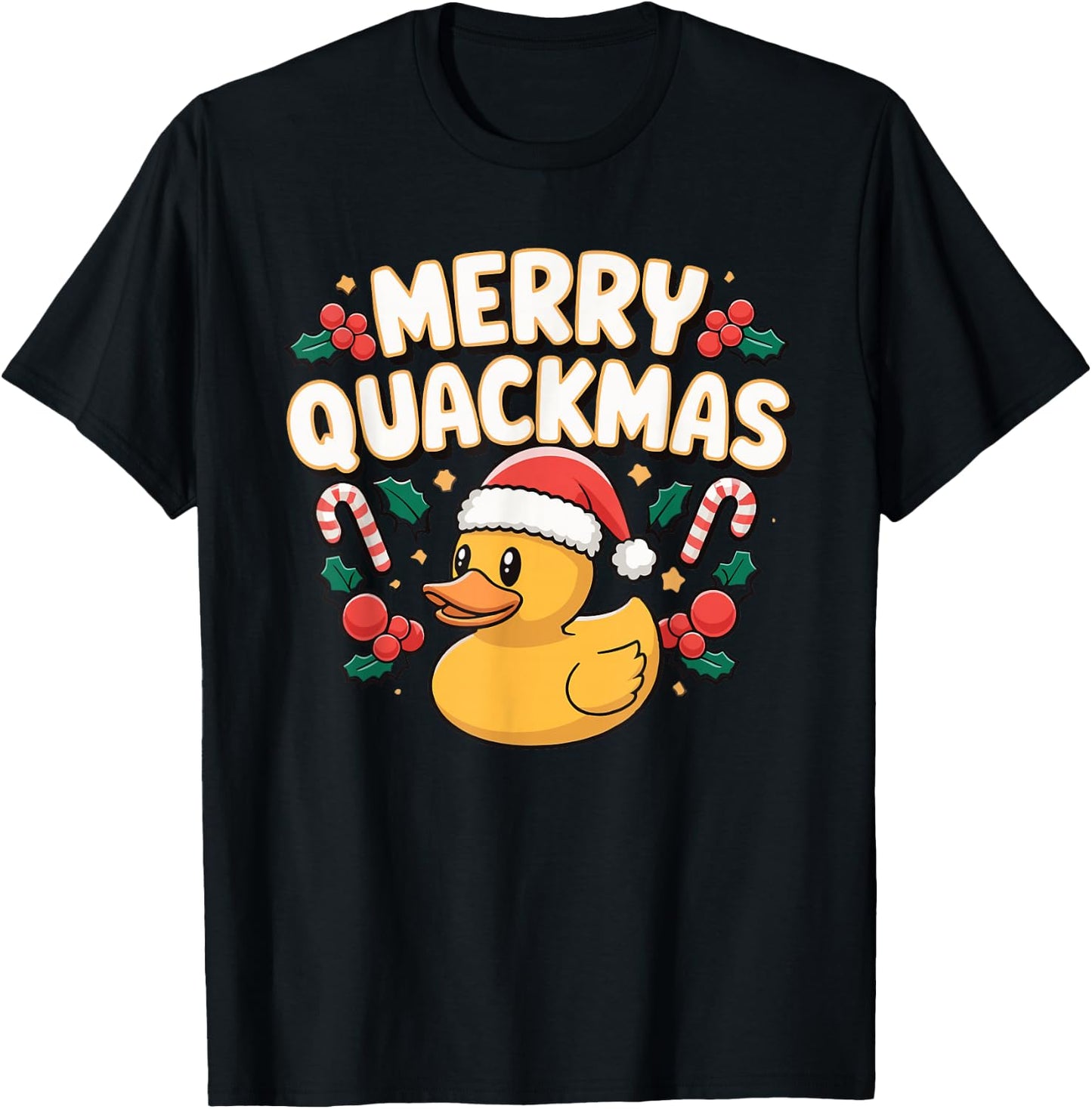 Merry Quackmas Christmas Rubber Duck T-Shirt - T-Shirt | Black