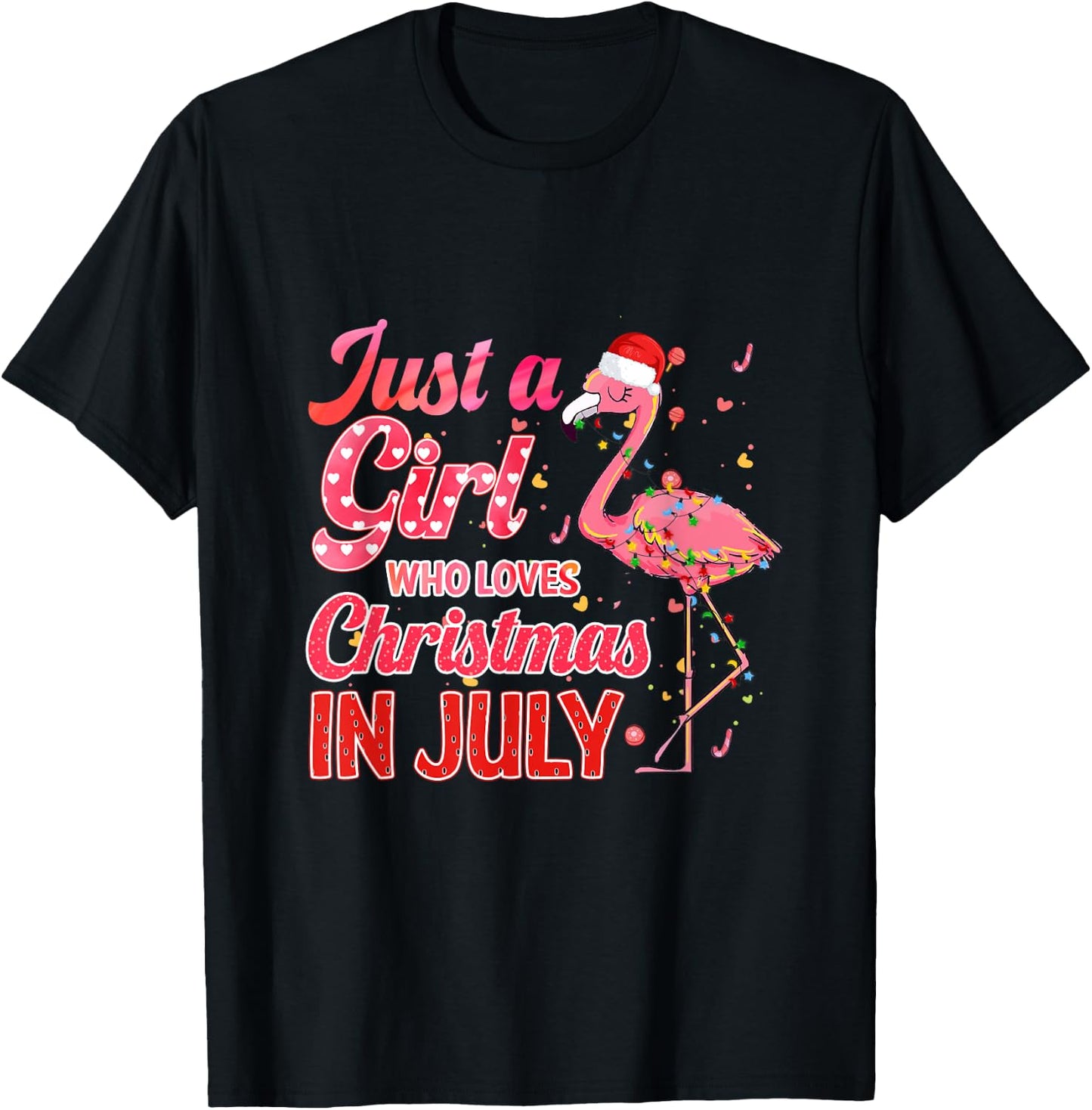 Just a Girl Who Loves Christmas in July - Pink Flamingo T-Shirt - T-Shirt | Black