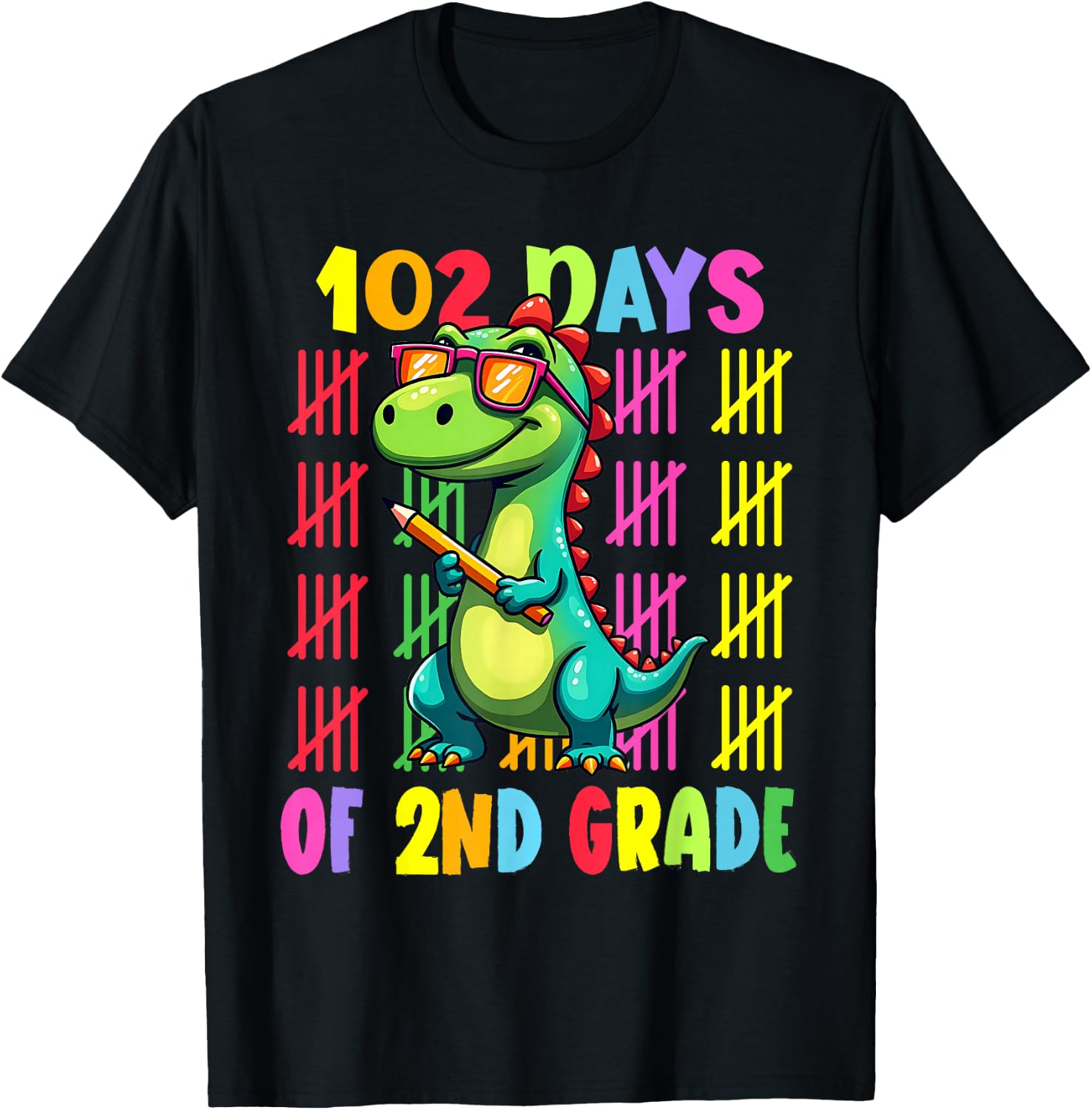 102 Day Of 2nd Grade Dinosaur 102 Days Of Second Grade T-Shirt - T-Shirt | Black