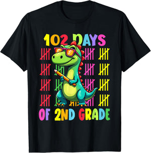 102 Day Of 2nd Grade Dinosaur 102 Days Of Second Grade T-Shirt - T-Shirt | Black