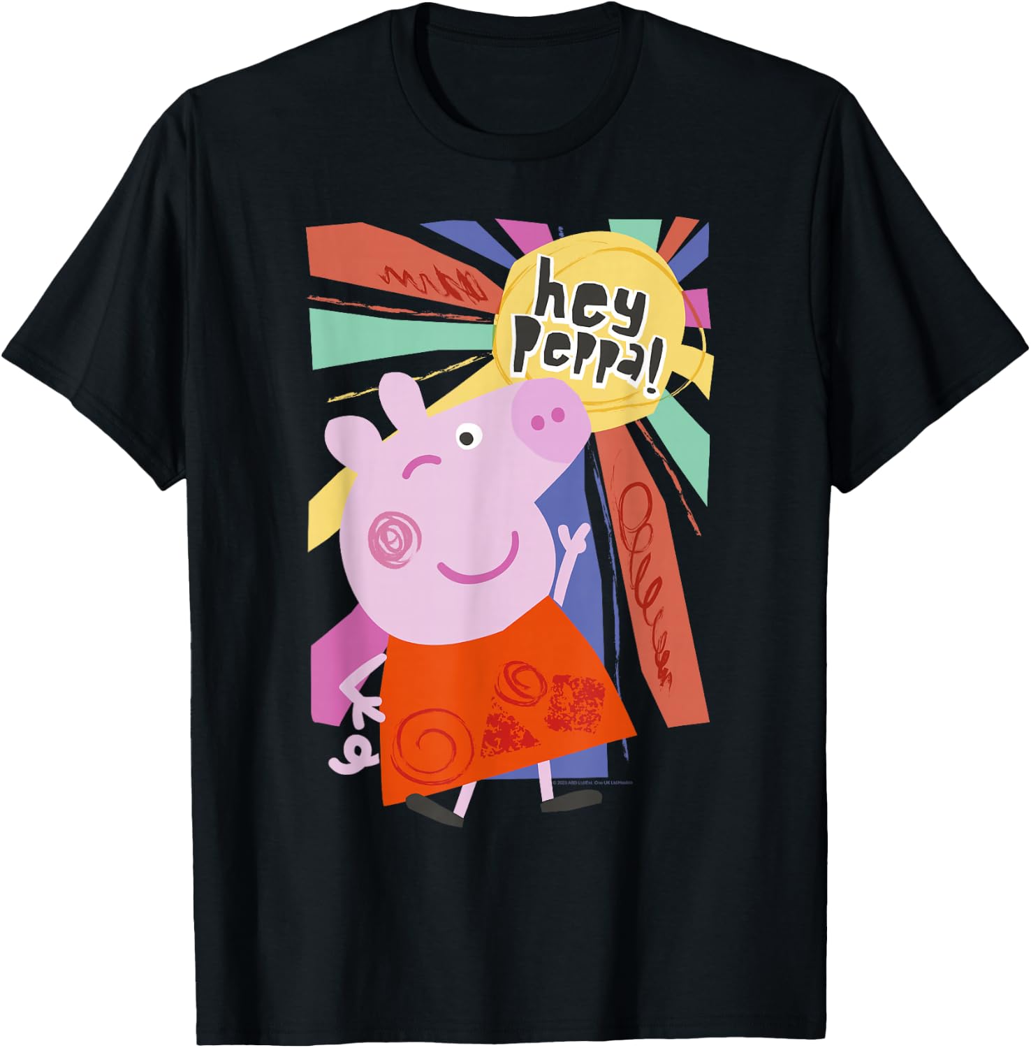 Peppa Pig Hey Peppa Colorful Sunshine Striking Pose Portrait T-Shirt - T-Shirt | Black