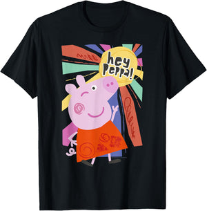 Peppa Pig Hey Peppa Colorful Sunshine Striking Pose Portrait T-Shirt - T-Shirt | Black