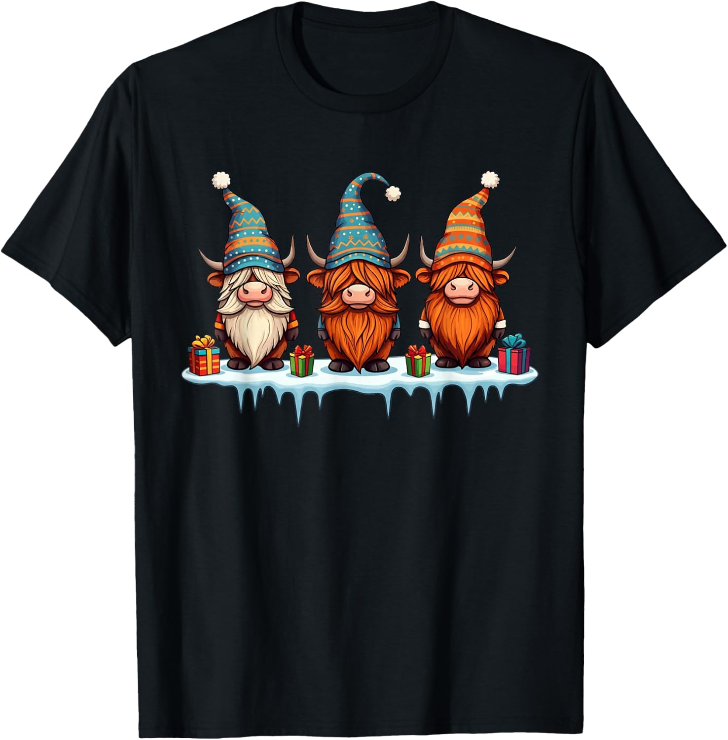 Funny Highland Cow Gnomies Christmas Gnome Kids T-Shirt - T-Shirt | Black