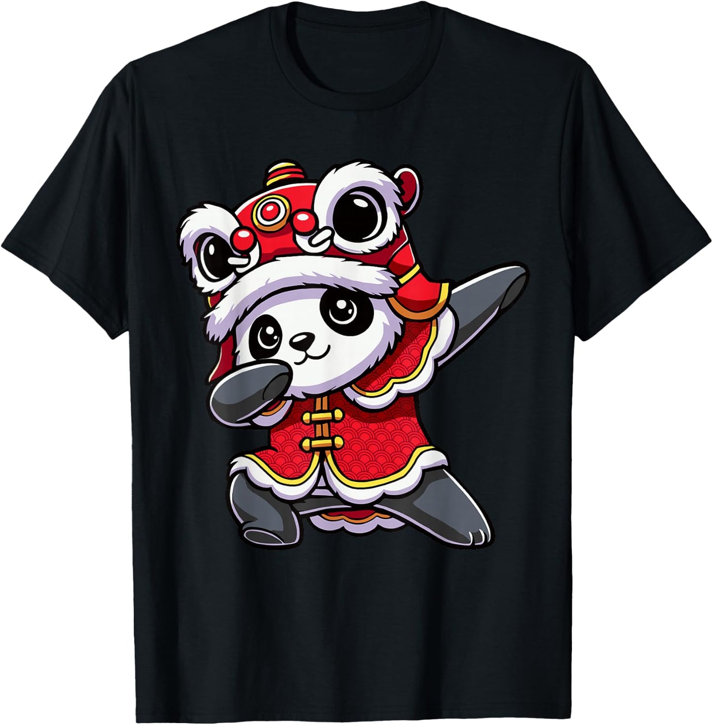 Chinese Lunar New Year 2026 Dabbing Panda Lion Dance T-Shirt - T-Shirt | Black