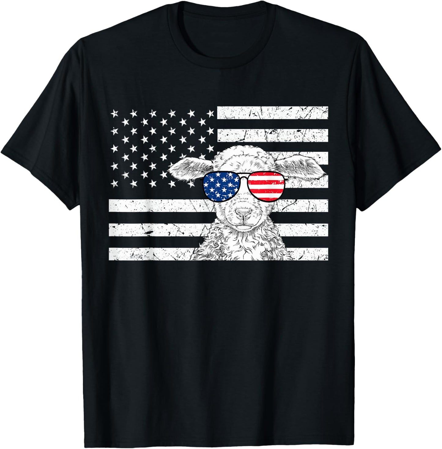Sheep 4th of July US American Flag Farm Animal Patriotic T-Shirt - T-Shirt | Black