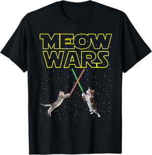 Meow Wars Cat - Funny Gifts For Cats Lovers T-Shirt - T-Shirt | Black
