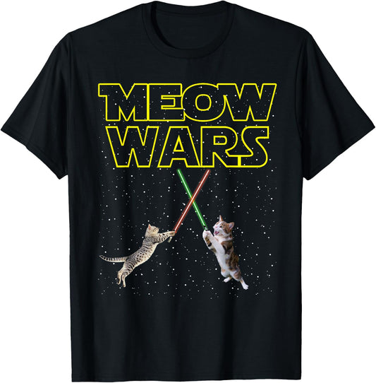 Meow Wars Cat - Funny Gifts For Cats Lovers T-Shirt - T-Shirt | Black