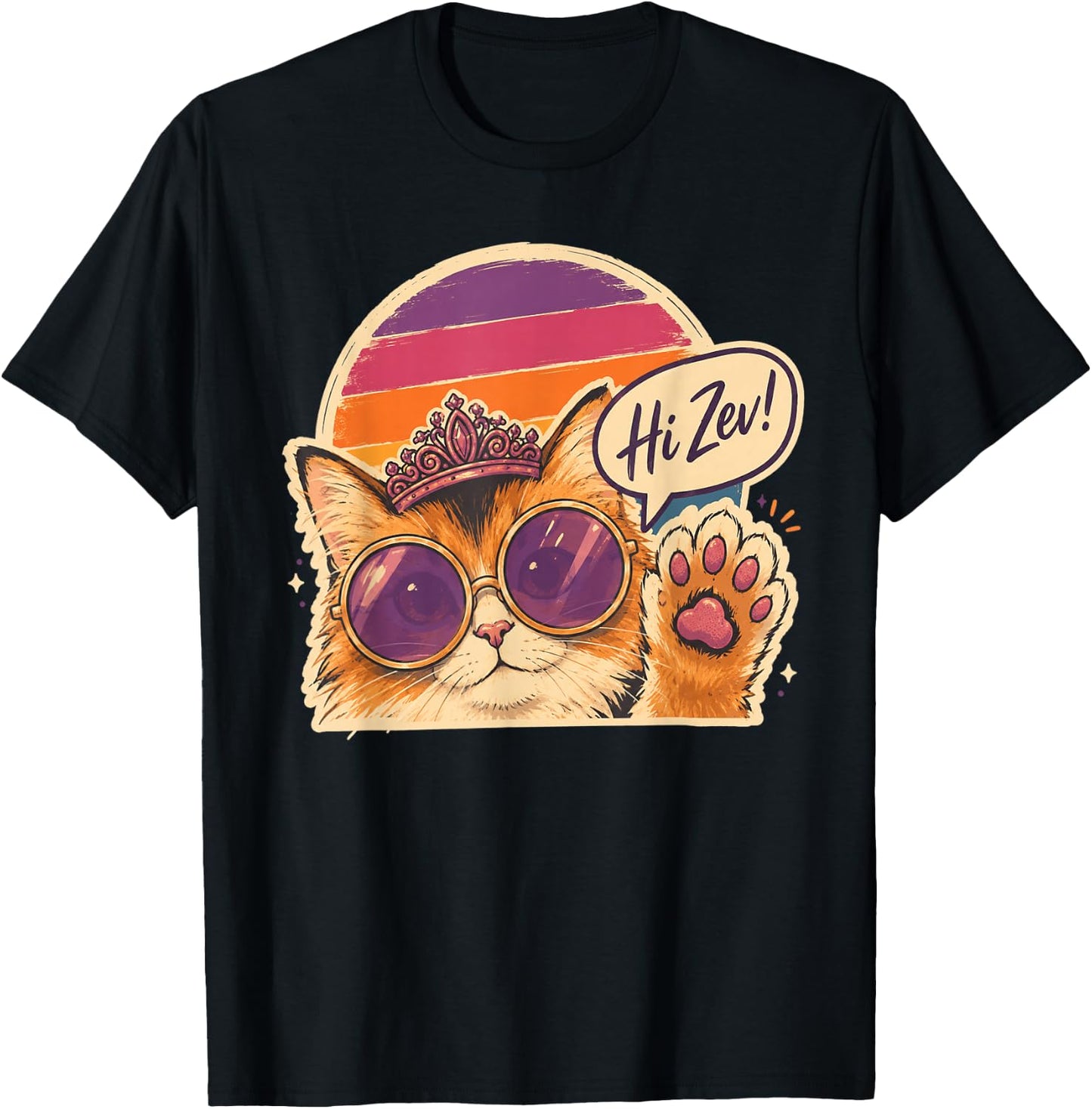 Cat Princess Retro Sunset Sunglasses Crown T-Shirt - T-Shirt | Black