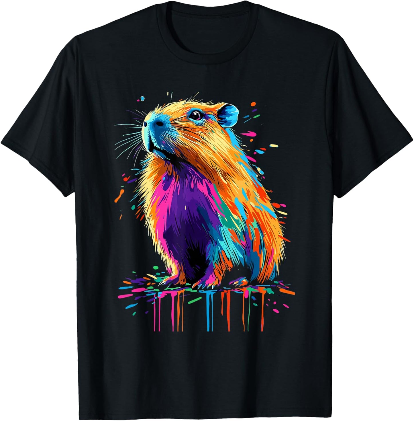 Capybara Lovers Colorful Splash Art Rodent Capybara , Black, S T-Shirt - T-Shirt | Black