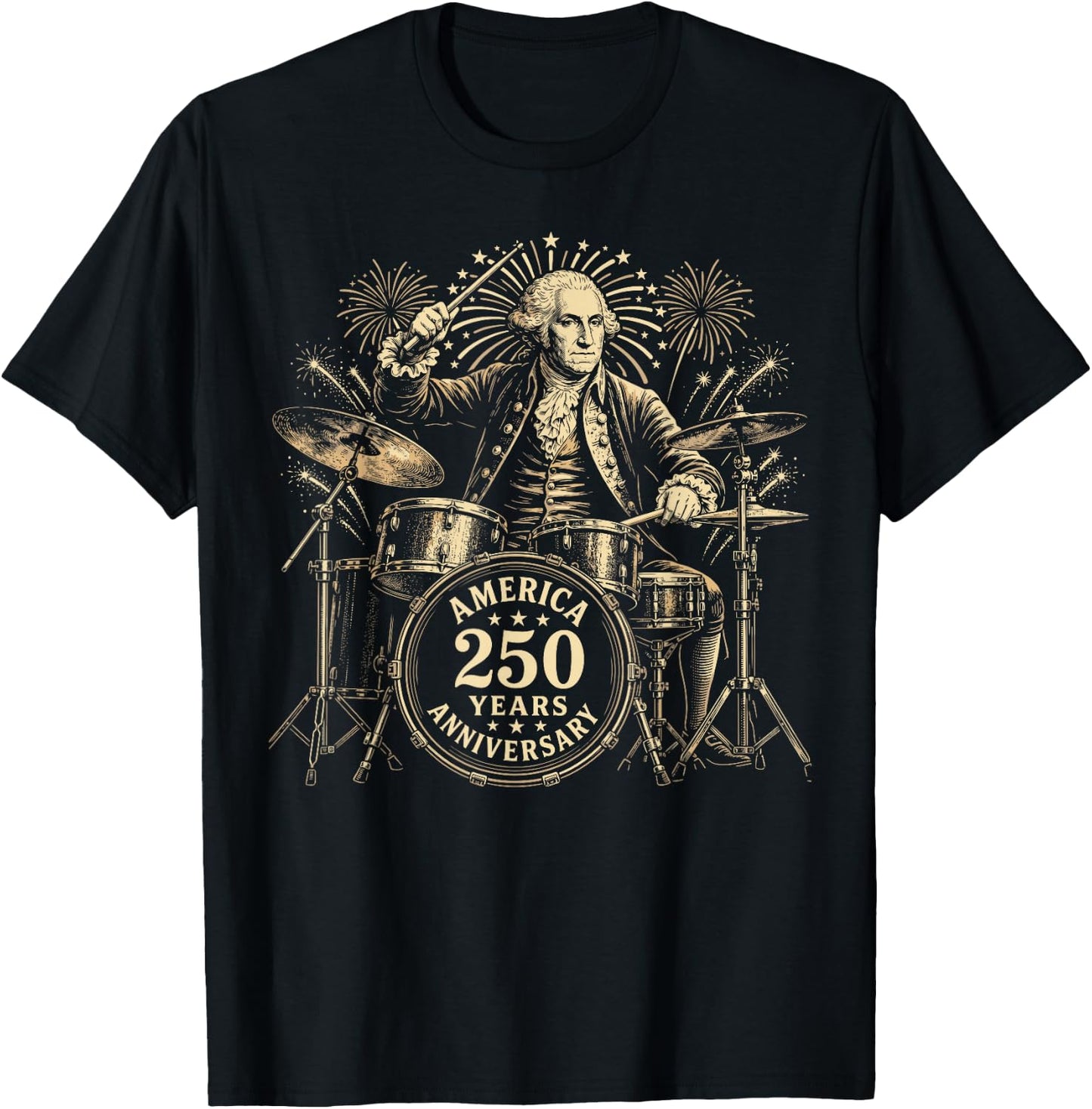 George America 250 Years Anniversary Drummer 4th of July T-Shirt - T-Shirt | Black
