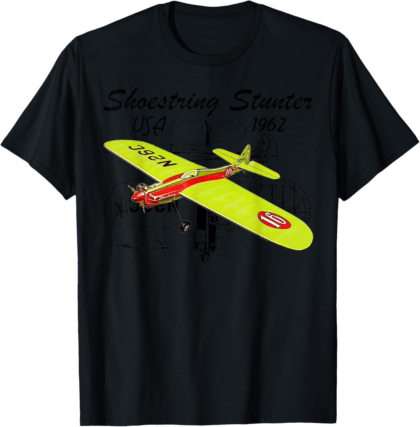 Shoestring Stunter Control Line RC Model Airplane T-Shirt - T-Shirt | Black