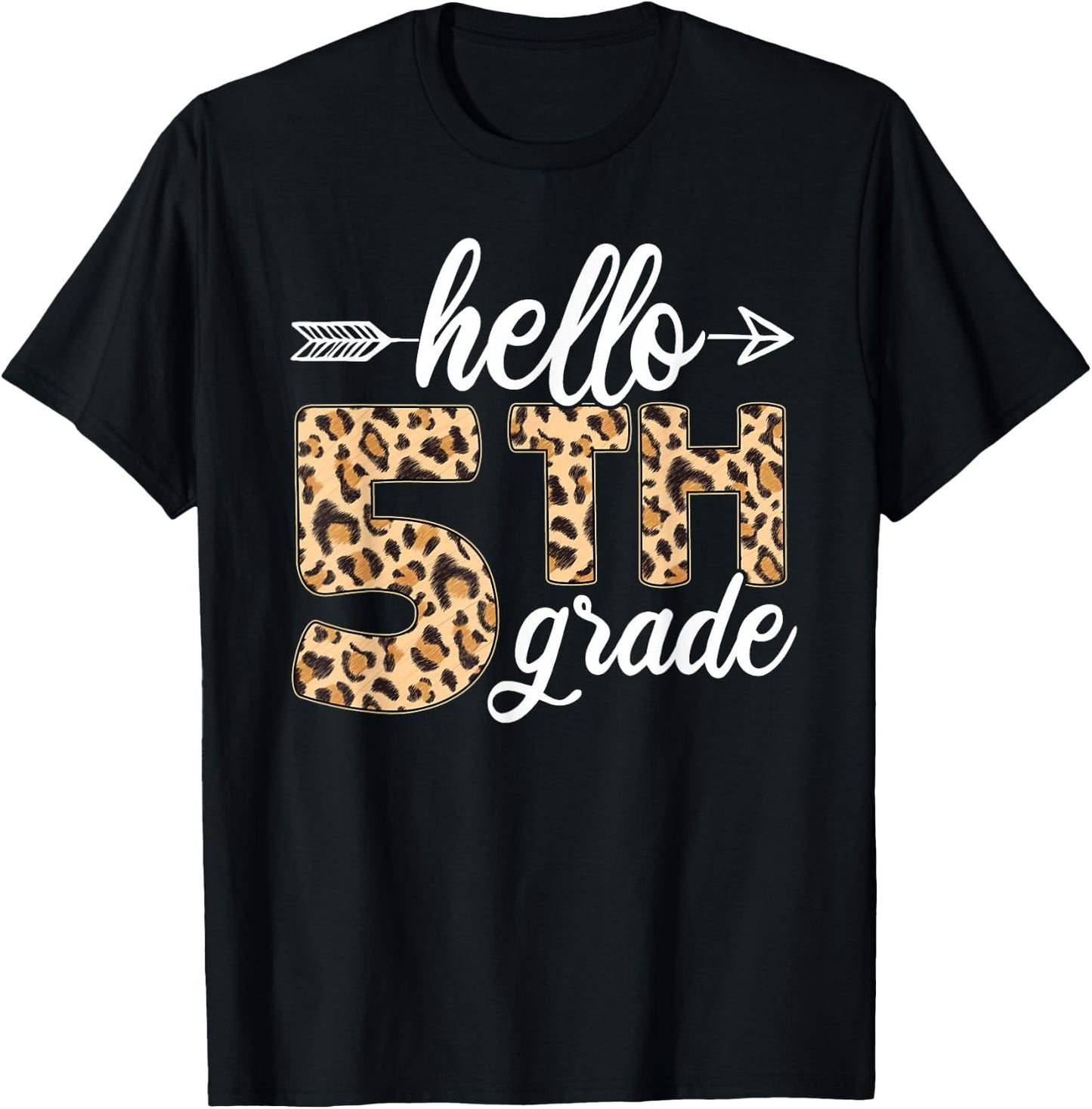 Hello 5th Fifth Grade Leopard Back To School Teacher Student T-Shirt - T-Shirt | Black