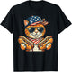 4th of July Cat Hotdog US Flag Cap Patriotic Men Women Kids T-Shirt - T-Shirt | Black
