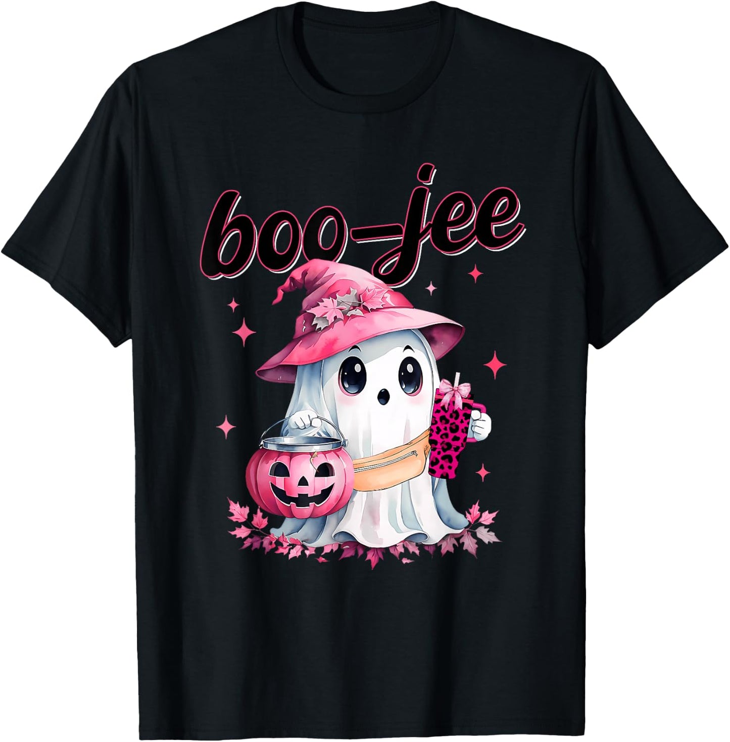 Boujee Boo Jee Spooky Ghost Pink Halloween Pumpkin Costumes T-Shirt - T-Shirt | Black