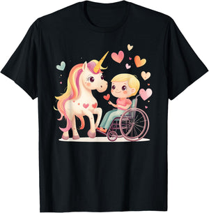 Kids Wheelchair Accessories Girls Unicorn Wheelchair Girl T-Shirt - T-Shirt | Black