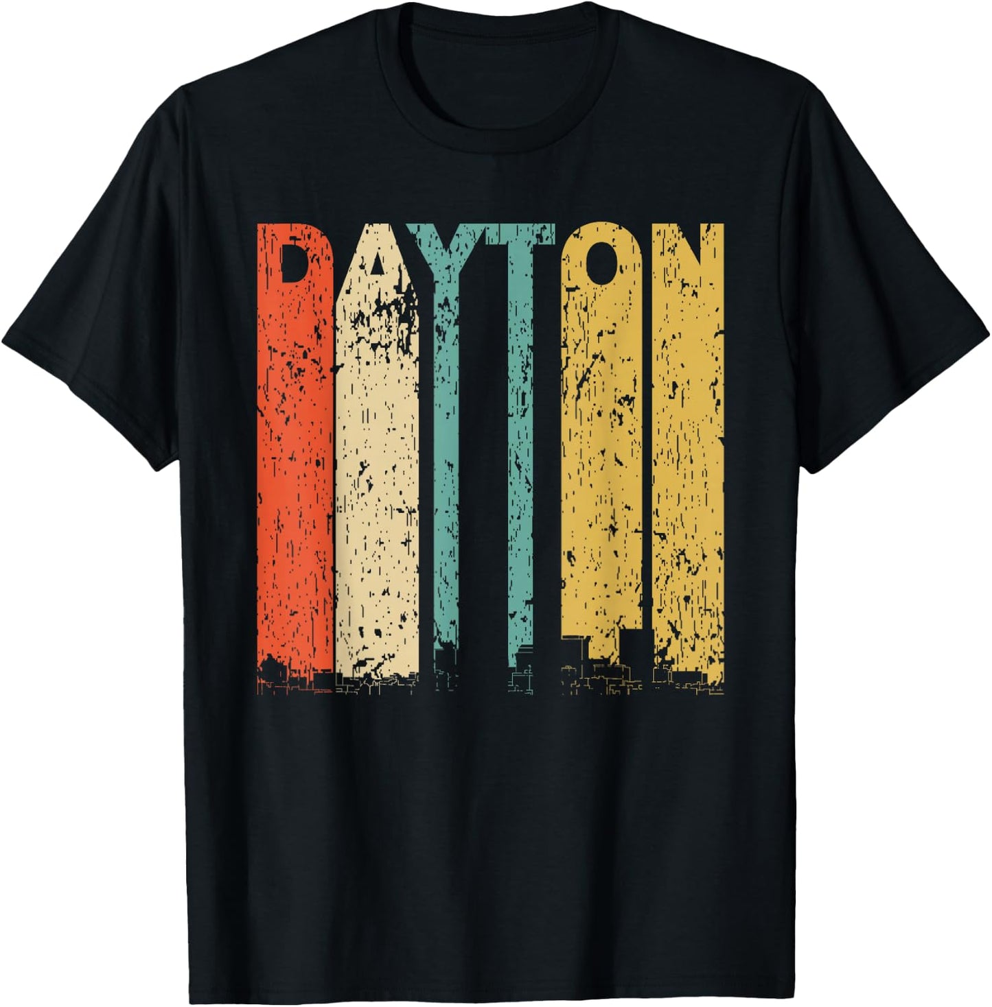 Vintage 1970's Style Dayton Ohio Skyline Distressed T-Shirt - T-Shirt | Black