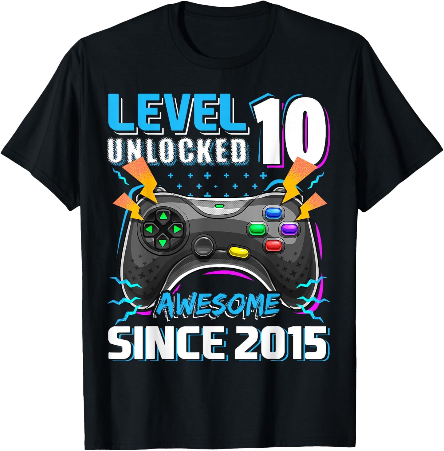 10th Birthday Boy Level 10 Gamer 10 Year Video Game Party T-Shirt - T-Shirt | Black