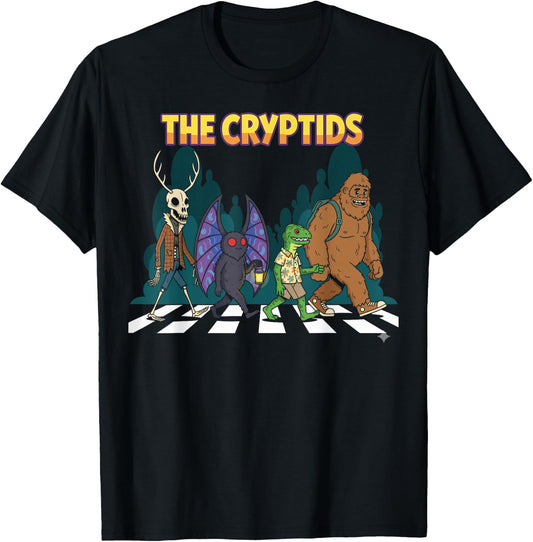 Cryptids Funny Mythical Bigfoot Mothman Halloween Graphic T-Shirt - T-Shirt | Black