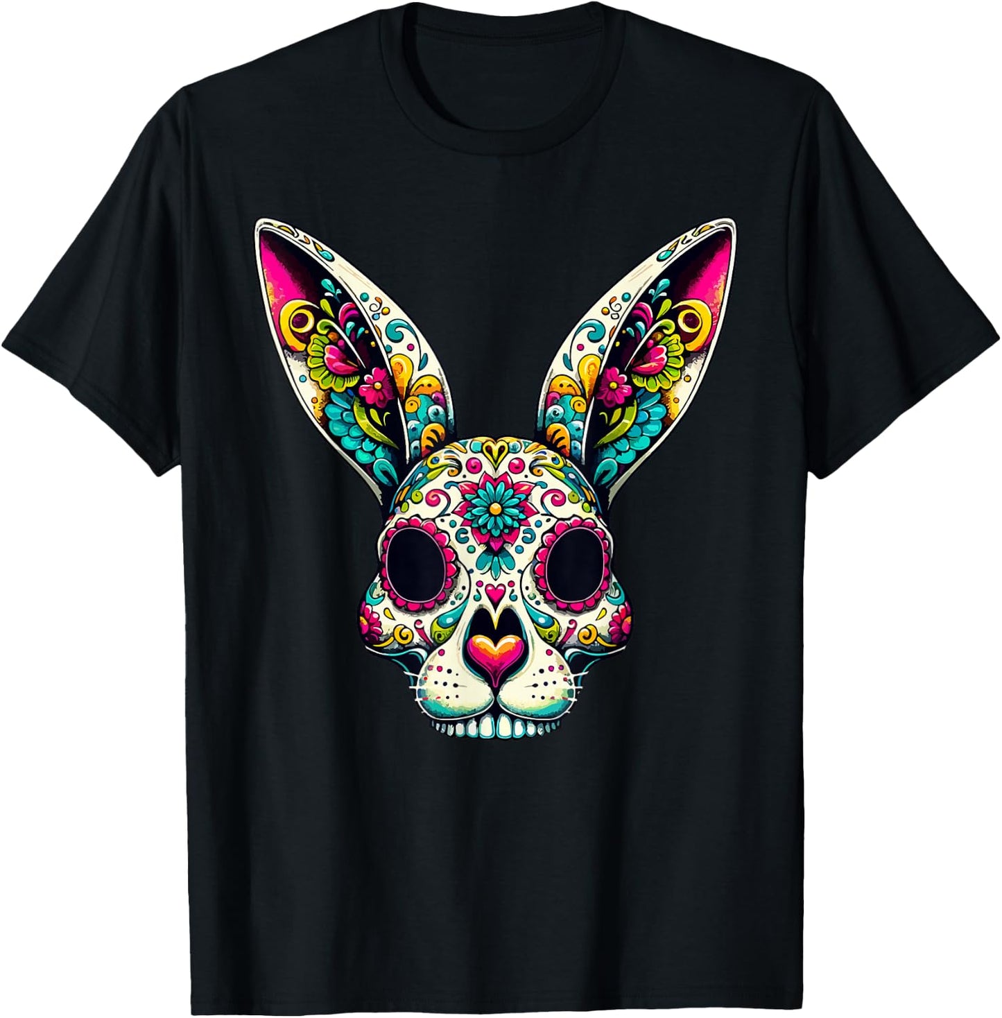 Bunny Sugar Skull Bunny Ears La Catrina Easter Day Of Dead T-Shirt - T-Shirt | Black