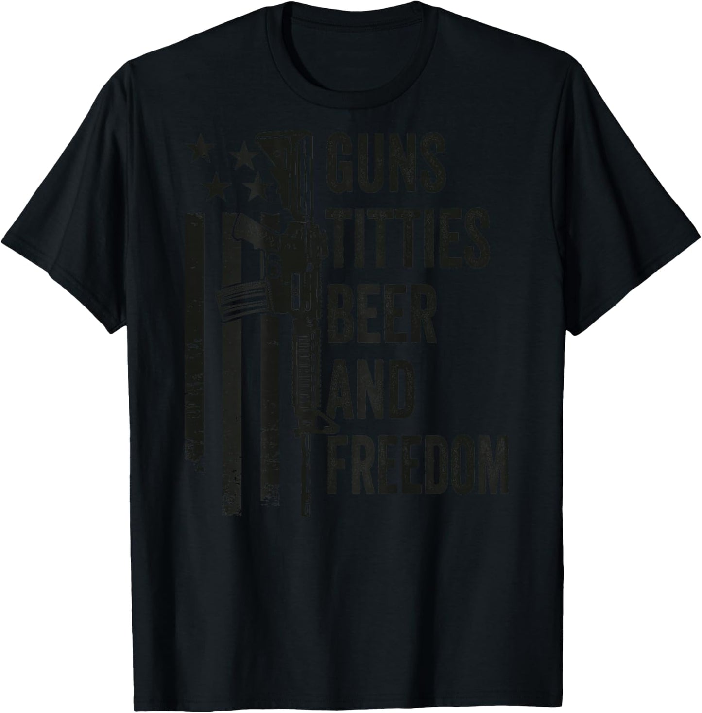 Guns Titties Beer & Freedom - Camo Guns Drinking (ON Back) T-Shirt - T-Shirt | Black