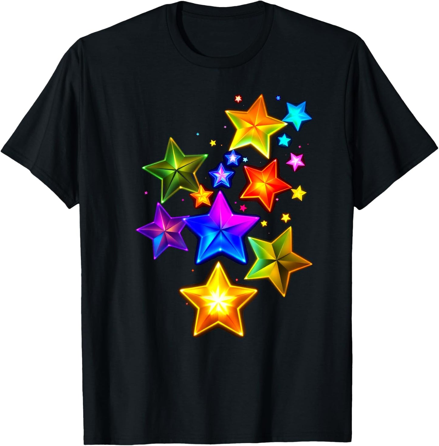 Lebendige Bunte Sterne T-Shirt - T-Shirt | Black