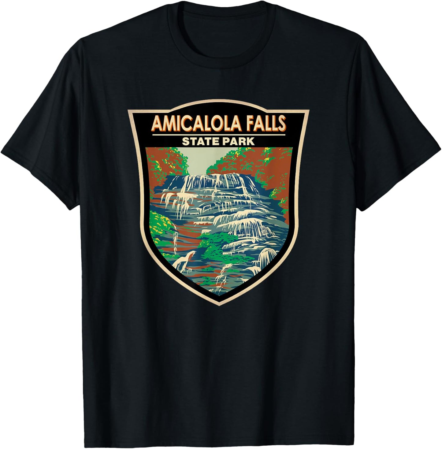 Amicalola Falls State Park Georgia Badge Vintage T-Shirt - T-Shirt | Black