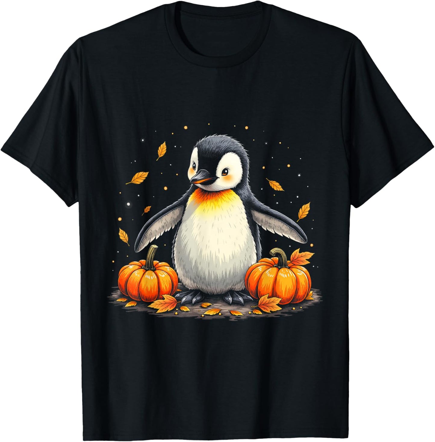 Cute Penguin Fall Vibes Autumn Pumpkins Thanksgiving T-Shirt - T-Shirt | Black