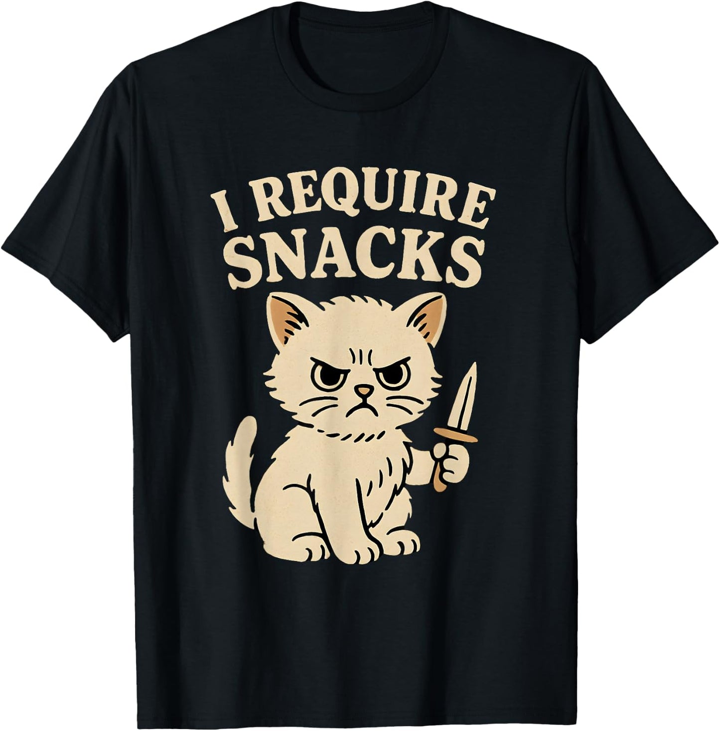 I Require Snacks Funny Teen Girls Boys Cat Meme Novelty T-Shirt - T-Shirt | Black