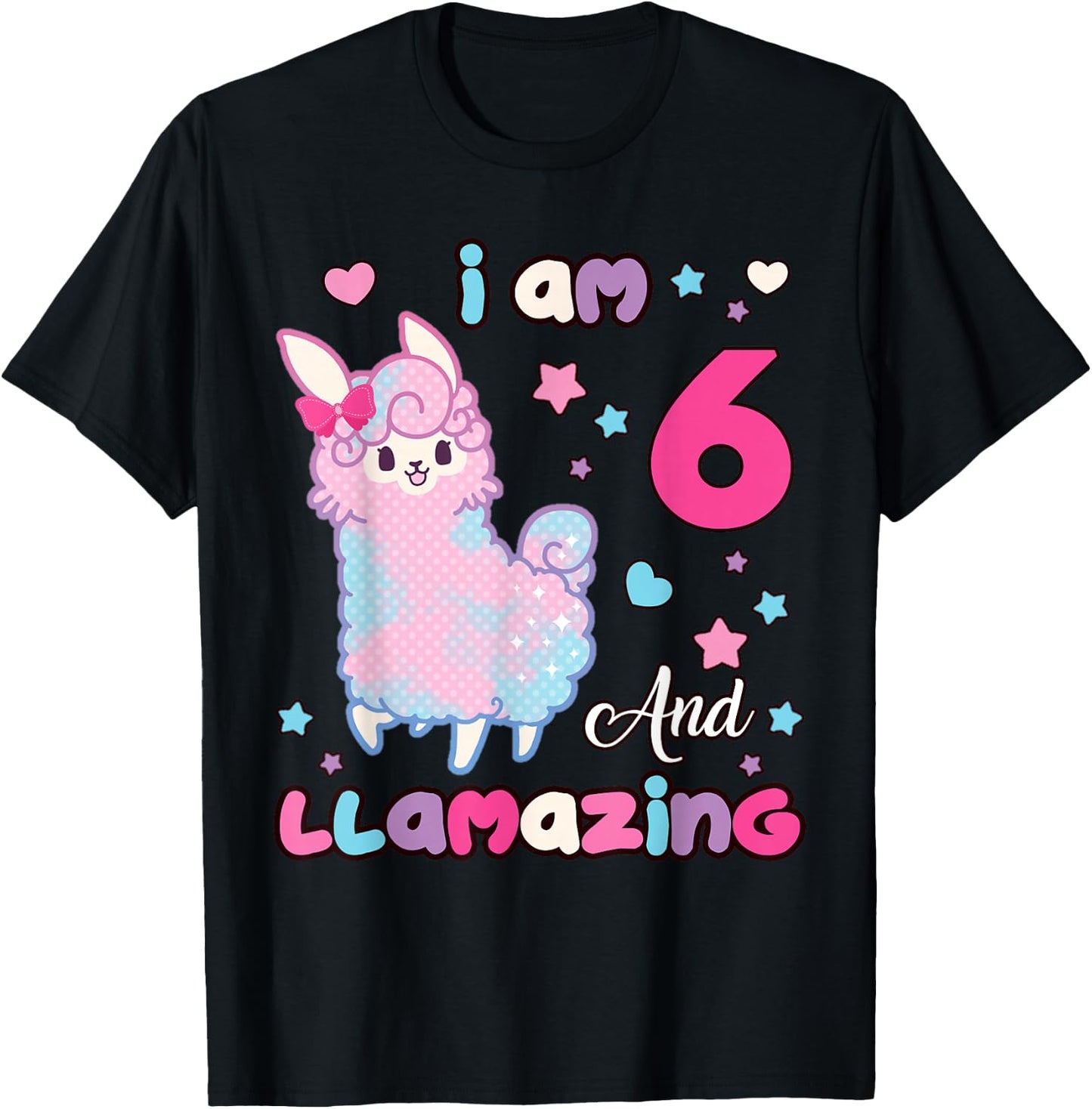 I Am Six 6 Years Old 6th Birthday Girl Llamazing Llama T-Shirt - T-Shirt | Black