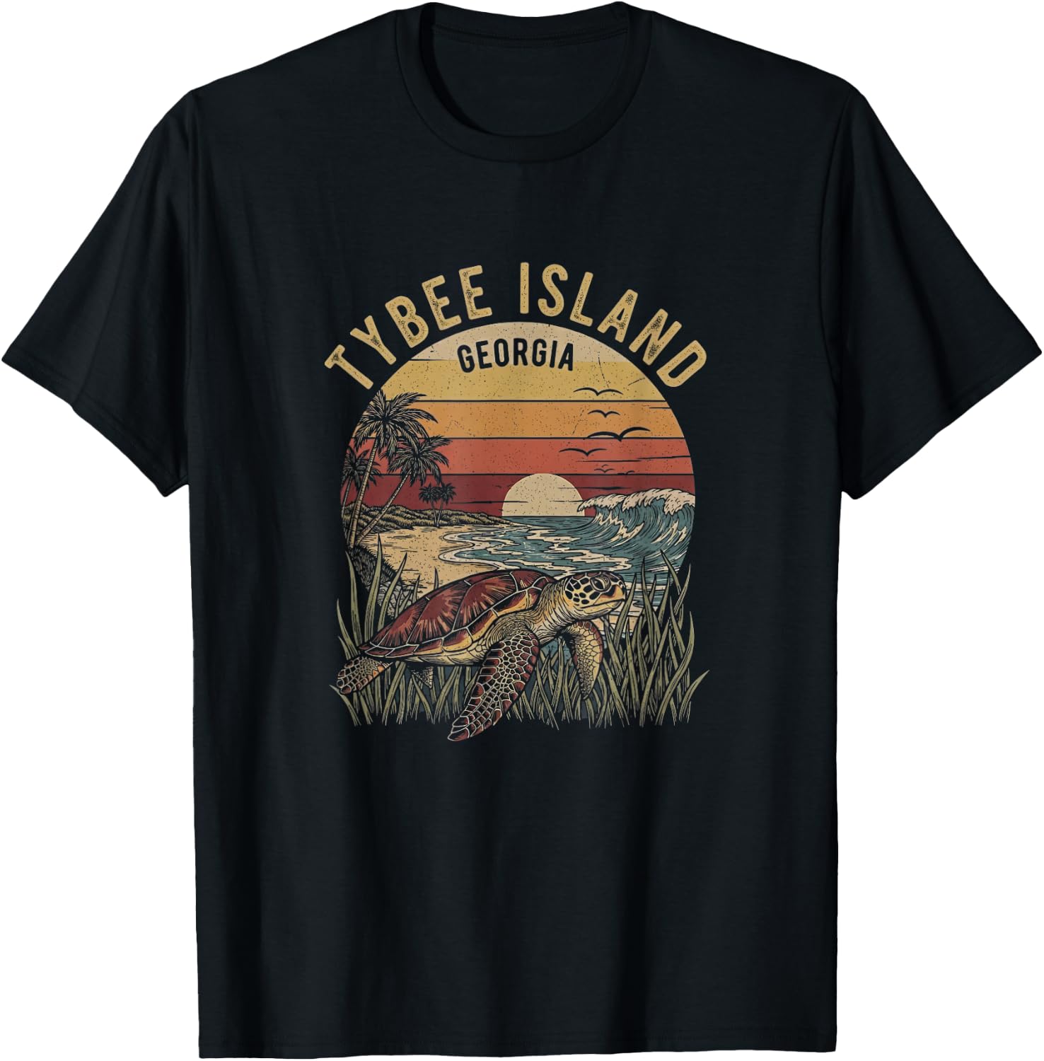 Retro Tybee Island Georgia Drawing Art Design T-Shirt - T-Shirt | Black
