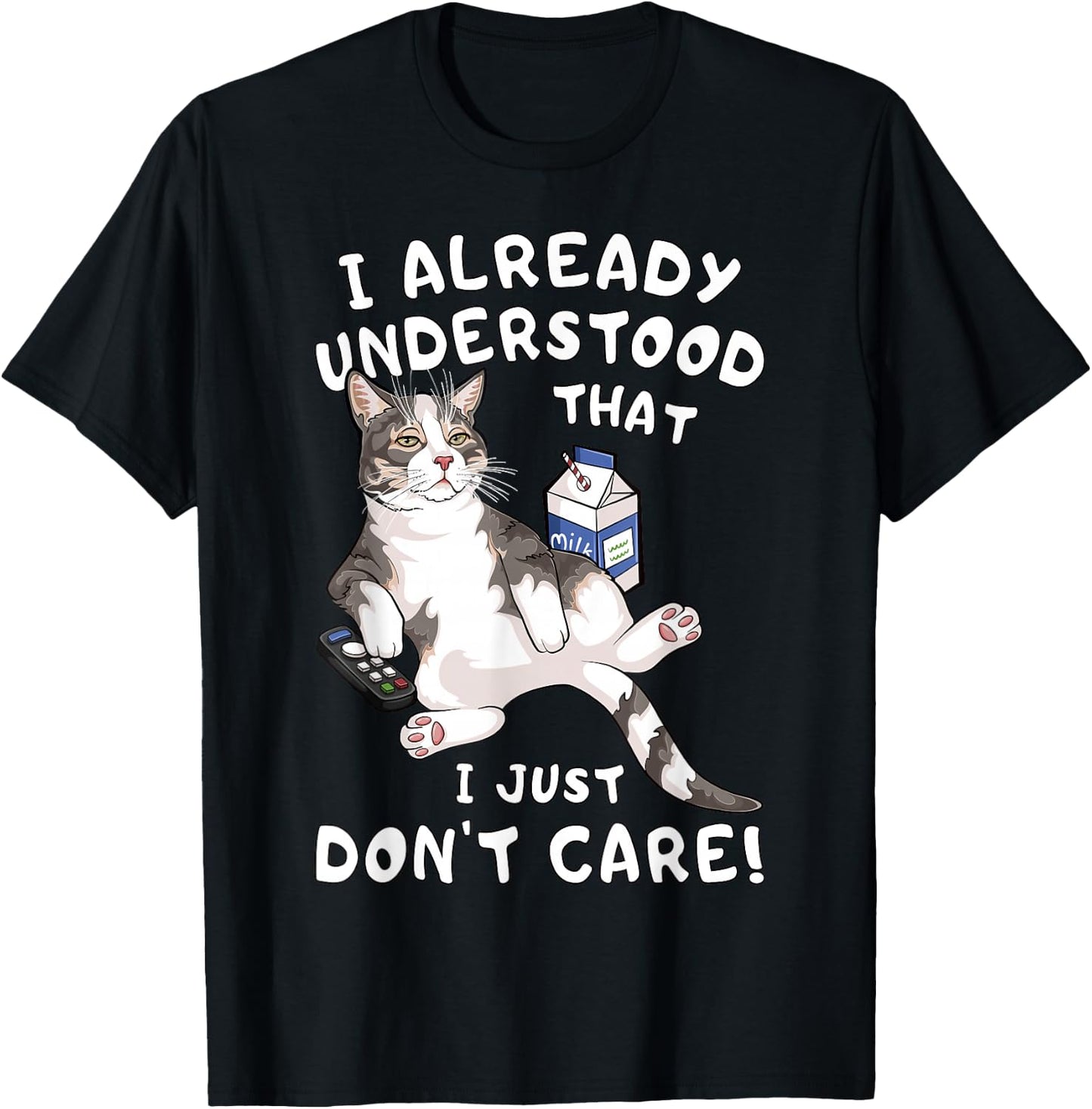 Funny Lazy Cat I Just Don't Care Indifference T-Shirt - T-Shirt | Black