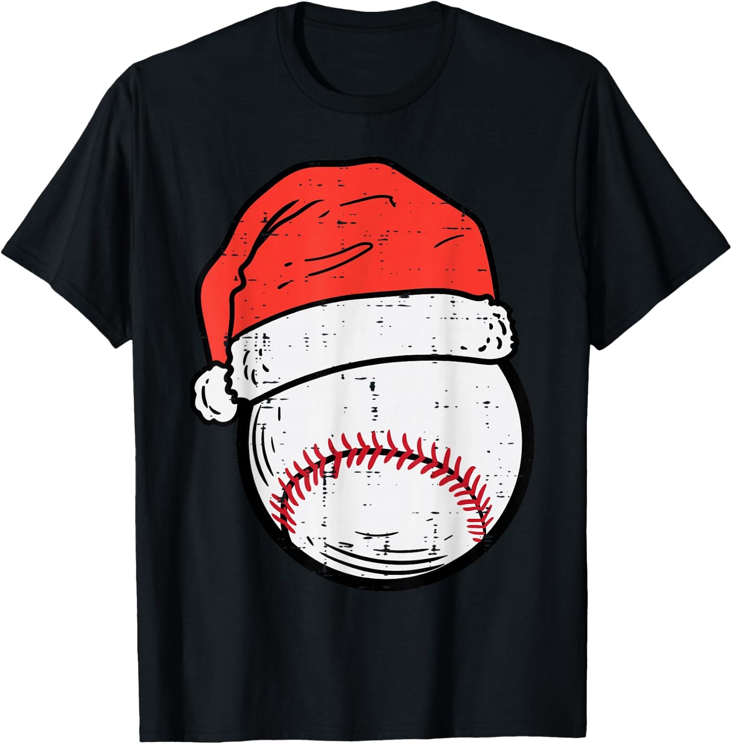 Baseball Santa Hat Sports Christmas Xmas Boys Men T-Shirt - T-Shirt | Black