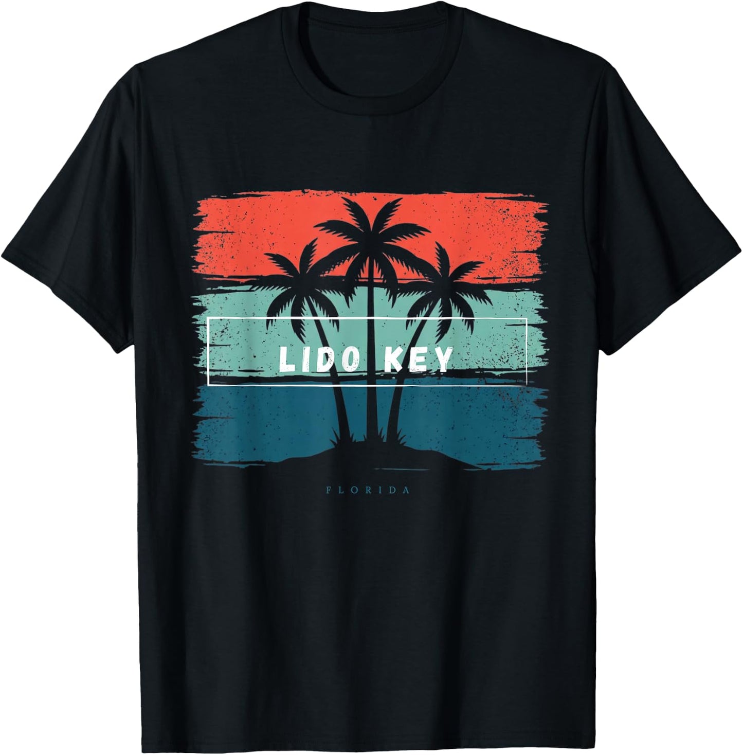 Vintage Lido Key Florida Summer Beach Palm Tree Sunset Trip T-Shirt - T-Shirt | Black