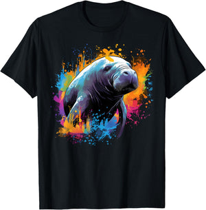 Cool Manatee on colorful painted Manatee T-Shirt - T-Shirt | Black