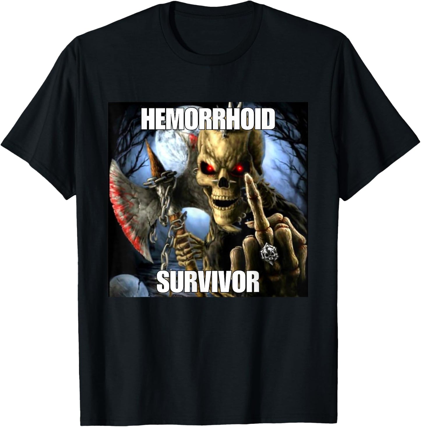 Haemorrhoids Survivor Funny Cringe Hard Skeleton Meme , black T-Shirt - T-Shirt | Black