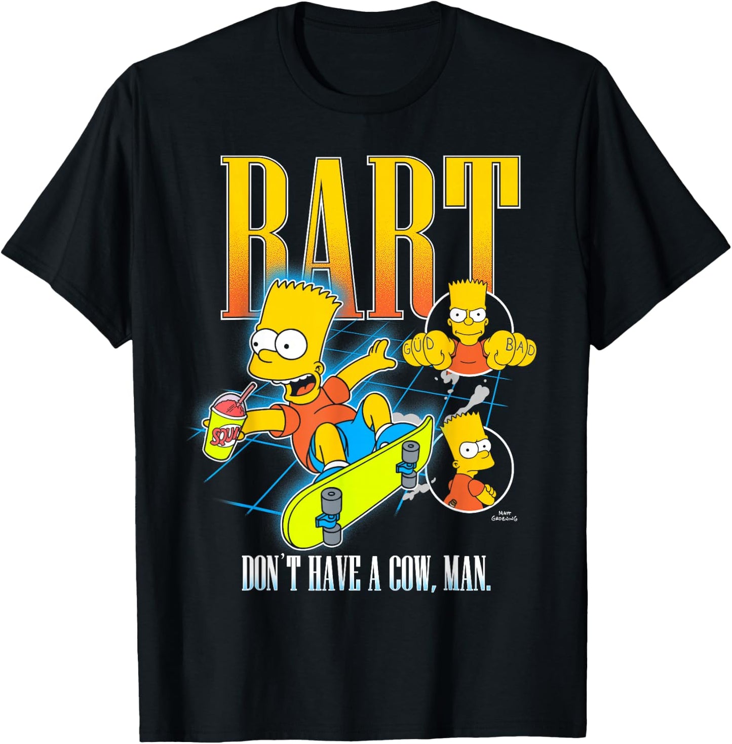 The Simpsons Bart Don't Have A Cow Man Skateboarding Montage T-Shirt - T-Shirt | Black