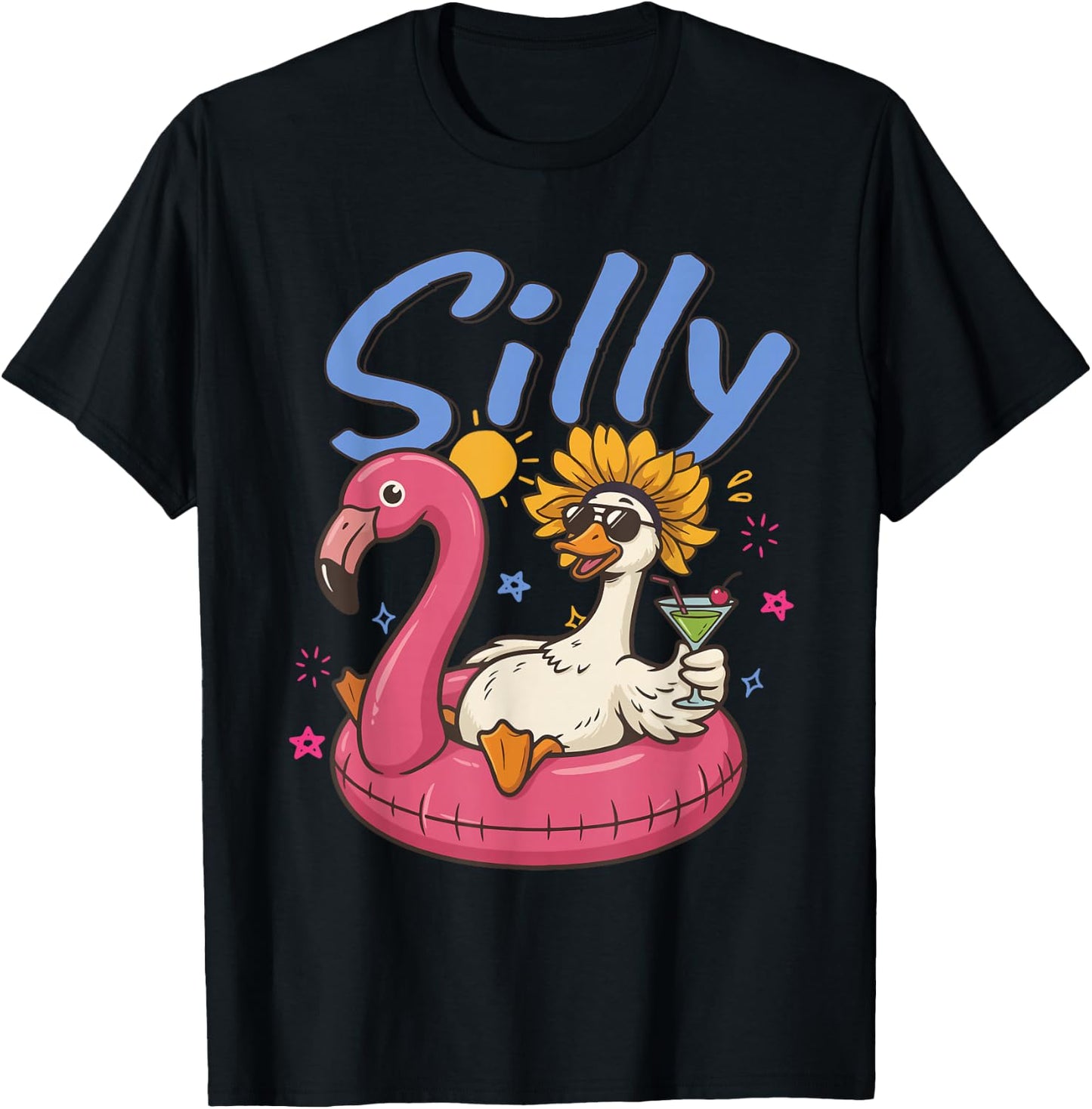 Silly Goose Summer, Goose Beach Please,Goose Flamingo Float T-Shirt - T-Shirt | Black