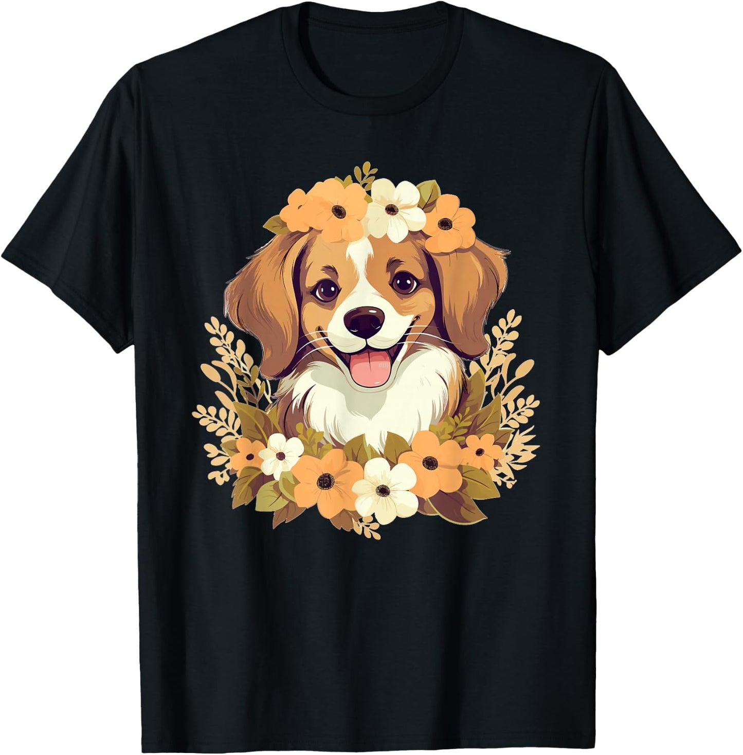 Niedlicher Hund mit Blumen I Kids Dog T-Shirt - T-Shirt | Black