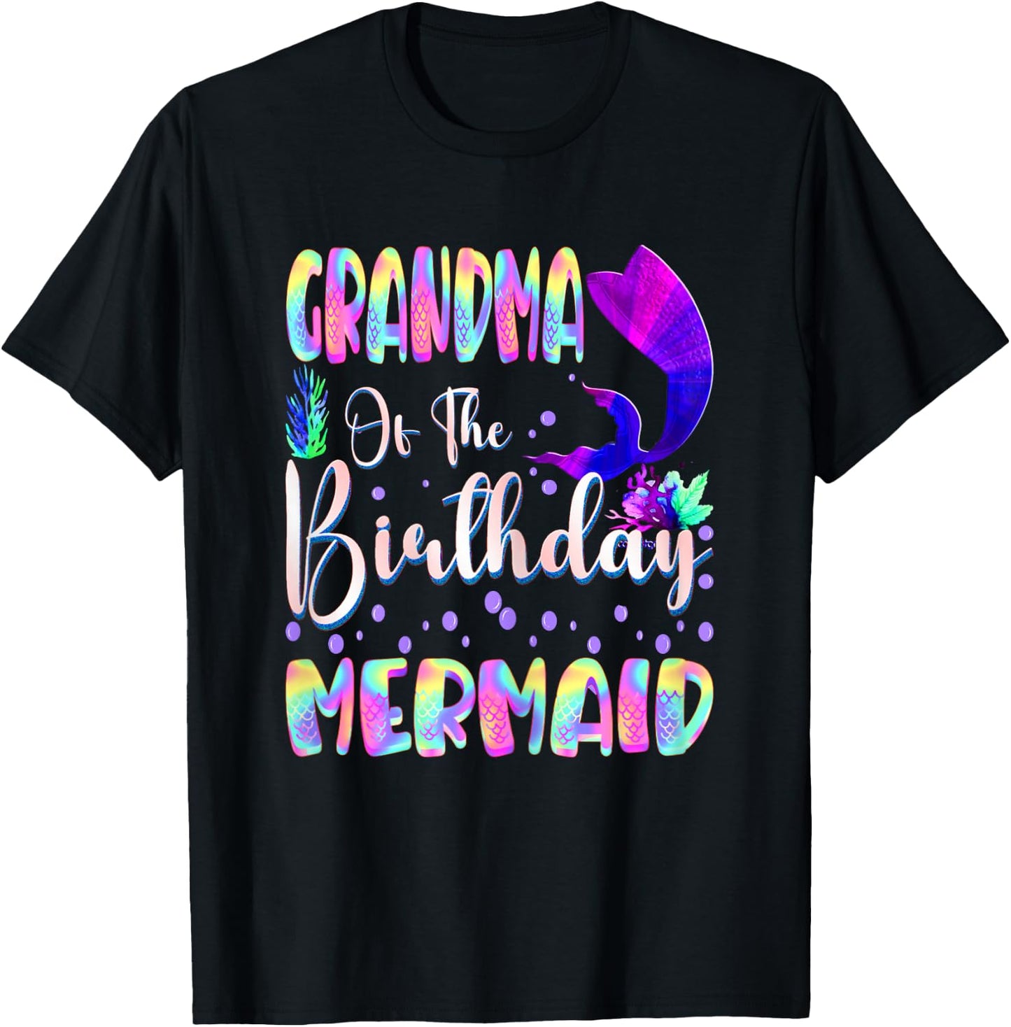 Grandma Of The Birthday Mermaid Matching Family Party T-Shirt - T-Shirt | Black