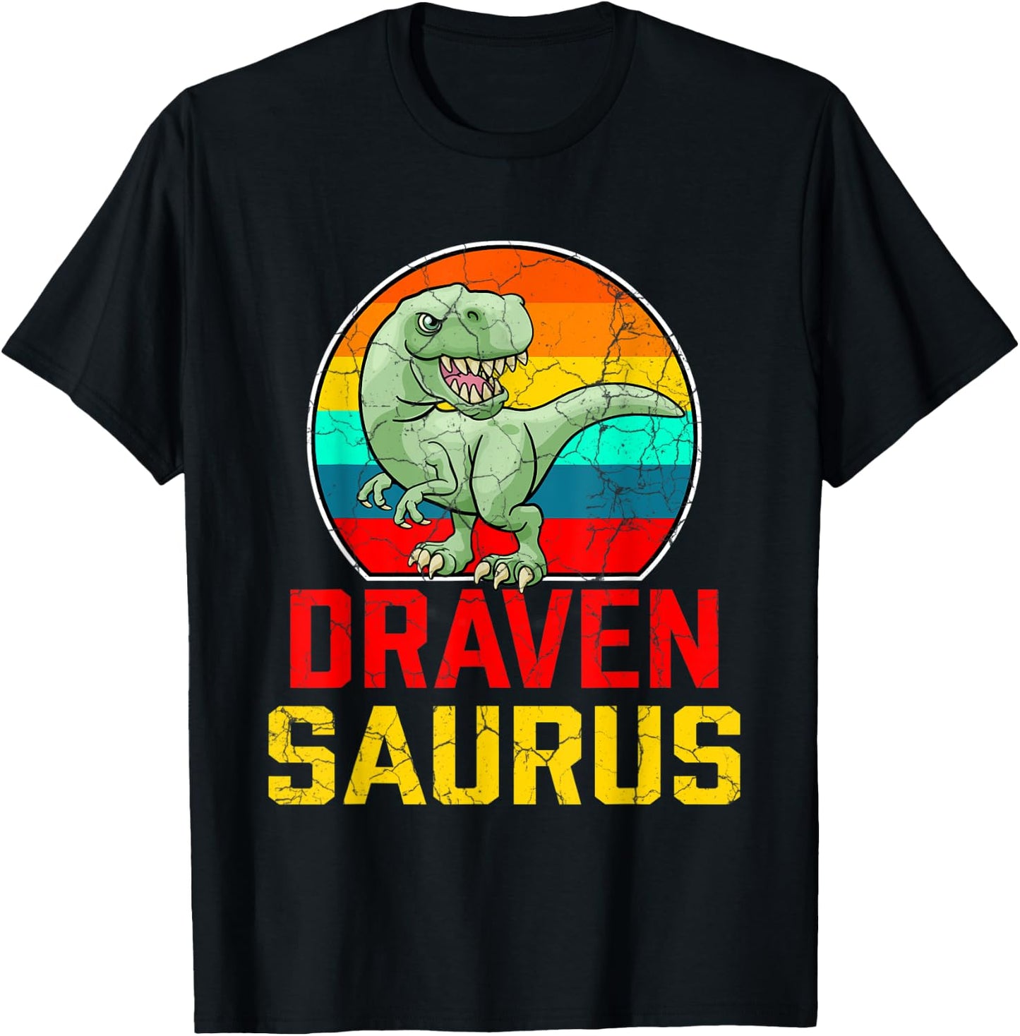 Draven Saurus Family Reunion Last Name Team Funny Custom T-Shirt - T-Shirt | Black
