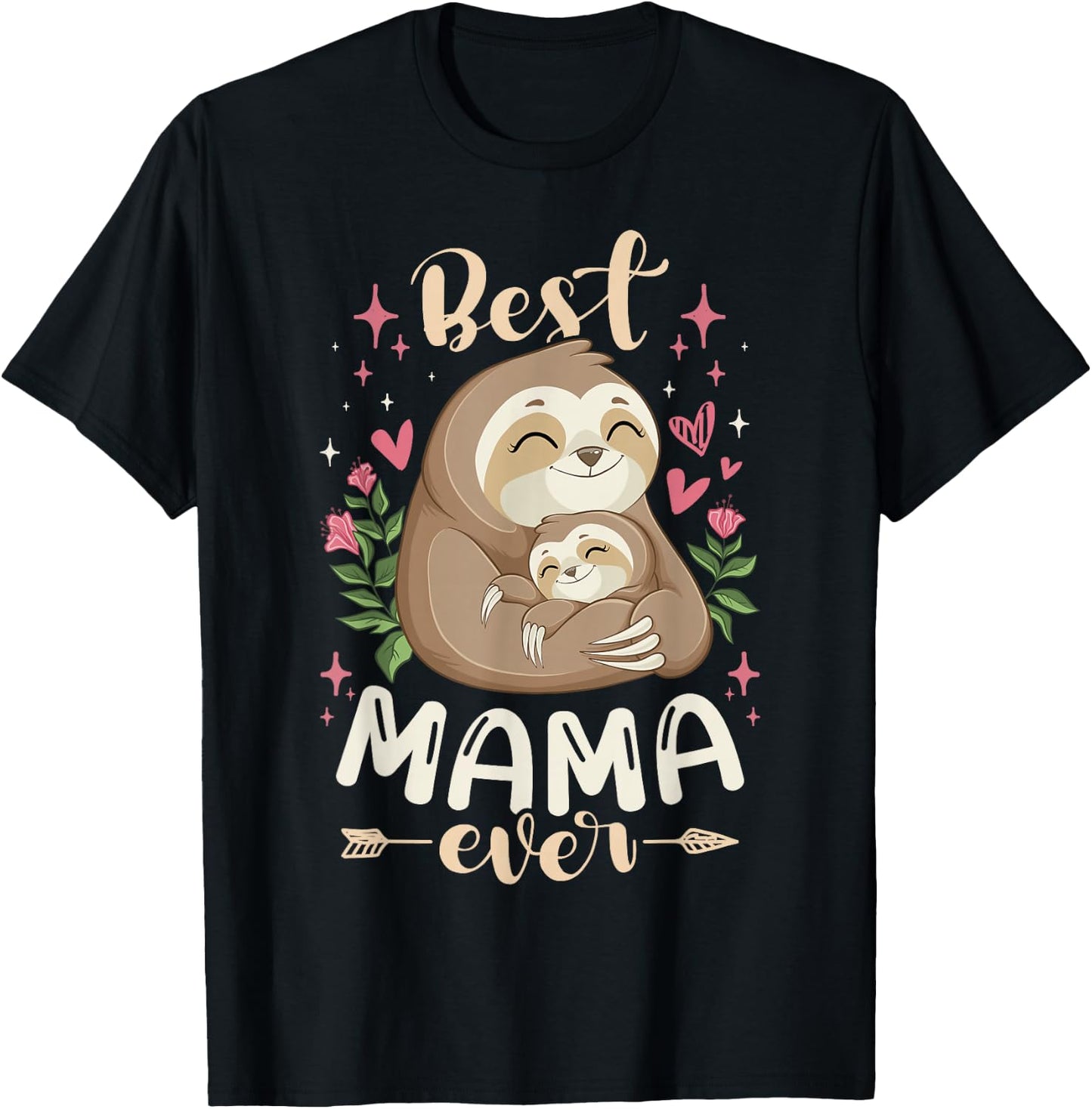 Best Mama Ever, Sloth Mother & Kid, Mother's Day T-Shirt - T-Shirt | Black