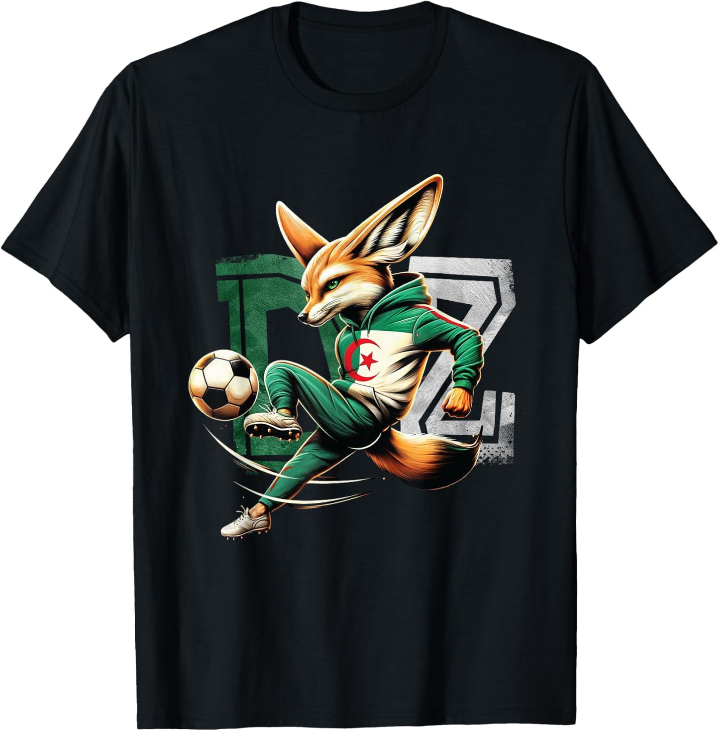 Fennec Algerian Flag Football Gift Jersey Dz , Black, S T-Shirt - T-Shirt | Black