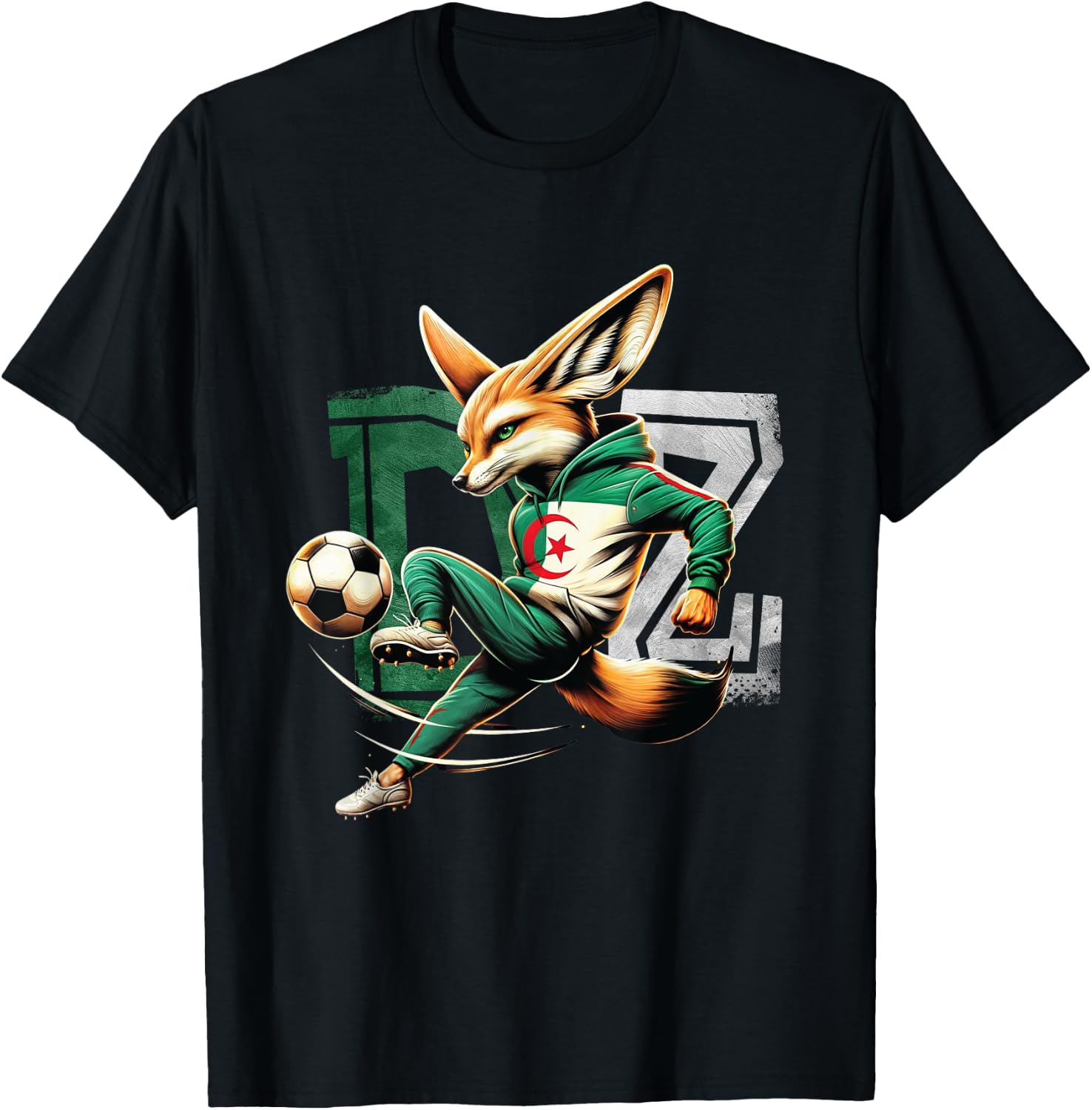 Fennec Algerian Flag Football Gift Jersey Dz , Black, S T-Shirt - T-Shirt | Black